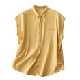 thumbnail image 2 of mfyjkho Camisetas Sin Mangas Para Mujer, Camiseta Sin Mangas Con Cuello Vuelto, Botones Y Bolsillos De Color Liso De Lino Sintético Para Mujer Tops Para Mujer M, 2 of 7