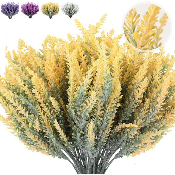 GRNSHTS Artificial Lavender Flowers 8pcs Fake Plants with Faux Plastic Wedding Bouquet for Home Party Wedding Balcony Garden Patio Outdoor Decoration (Yellow)