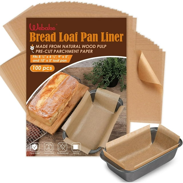 Unbleached Parchment Paper Loaf Pan Liners for Baking Bread 9x5, 1lb 1.5lb 2lb, Original Precut, Non Toxic 100 Pcs Baking Paper