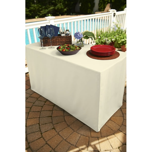 6 Foot Ivory Folding Table Tablecloth Heavy Fabric, Split Corners, To