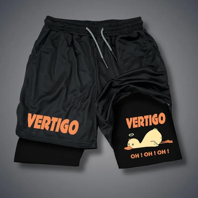 Pantalones cortos de doble capa de verano para hombre, pantalones cortos con estampado de pato Animal, pantalones cortos sueltos informales, pantalones cortos Y2k, mallas deportivas 2 en 1