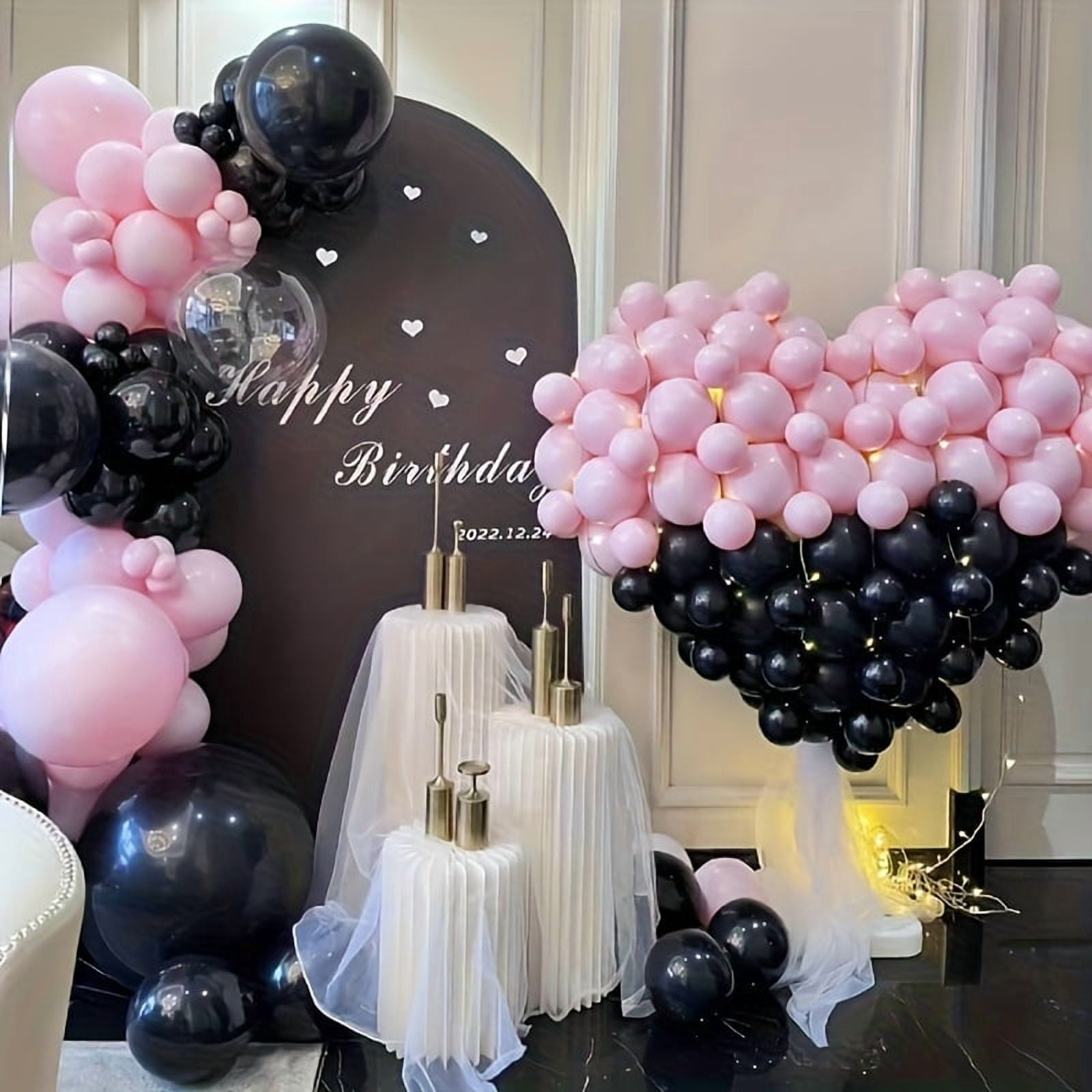 110pcs Pink & Black Balloon Arch Kit with Helium-Ready Balloons - Wedding, Birthday, Engagement Party Decorations, Balloon Arch Stand Set for New Year & Valentine’s Day Events