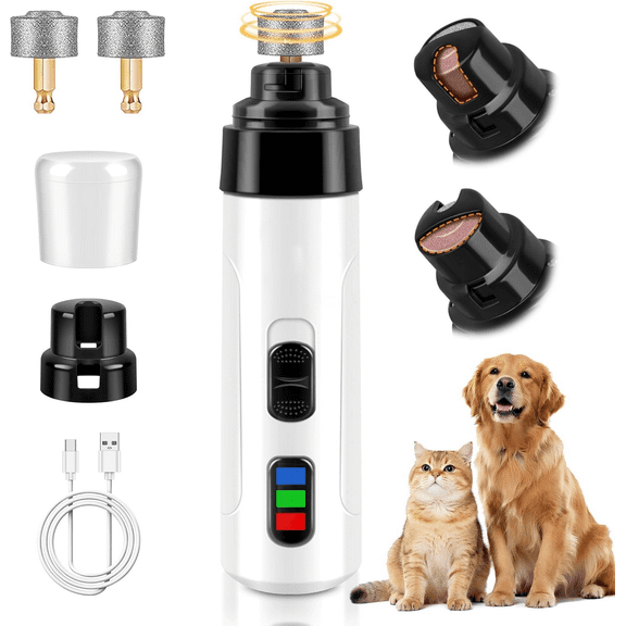 Silent Groom Pro Nail Grinder for Dogs & Cats - USB Rechargeable Pet Nail Trimmer with 2 Grinding Heads, Low Noise Under 40dB, 2-Speed Setting for Small to Large Pets