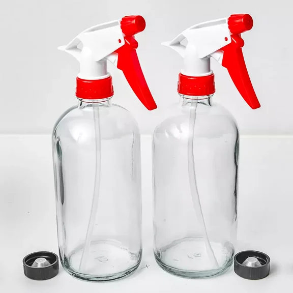 16 oz. Glass Spray Bottles 2-Pack with Red Trigger Sprayer, Adjustable