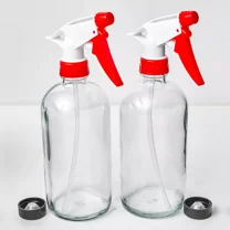 16 oz. Glass Spray Bottles 2-Pack with Red Trigger Sprayer, Adjustable