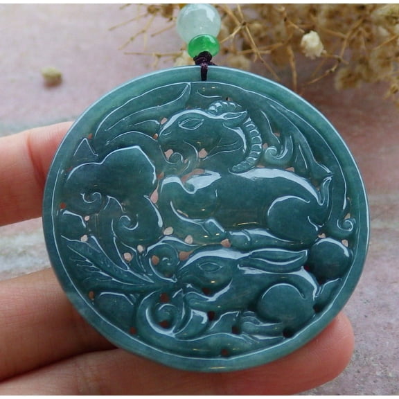 Certified Green Burma 100% Natural A Jade jadeite Pendant Rabbit Sheep Bat Flower Ruyi Necklace 661440 TN