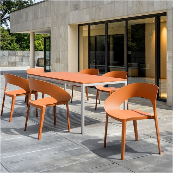 JERFIT Stackable Plastic Chairs Set of 4, Tropical Orange Indoor Outdoor Dining Chairs, All-Weather PP Resin Patio Side Chairs with Ergonomic Back