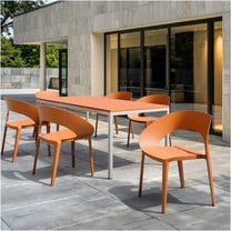 JERFIT Stackable Plastic Chairs Set of 4, Tropical Orange Indoor Outdoor Dining Chairs, All-Weather PP Resin Patio Side Chairs with Ergonomic Back