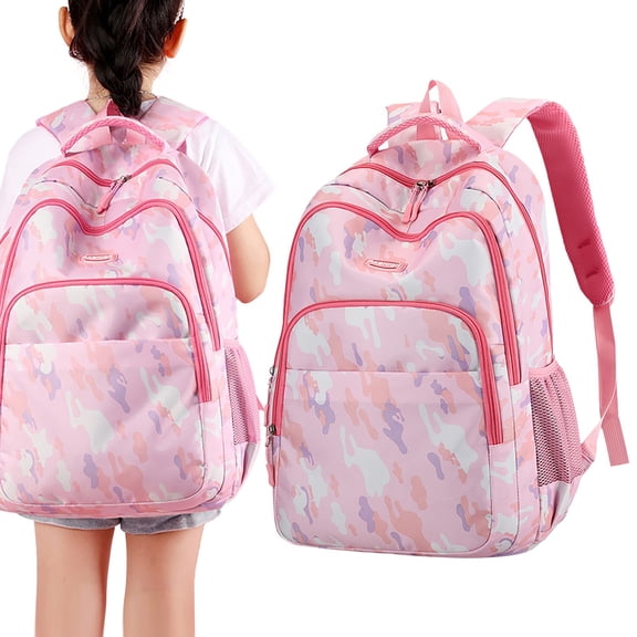 Goohae Large Capacity Backpack, Teen Backpack, Large Capacity Backpack, Lightweight Nylon, Multiple Pockets, for Daily Use, Pink