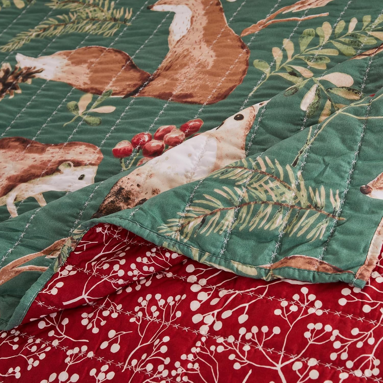 Greenland Home Fashions Willow Woodlands Reversible Quilt Set, Holiday, 3-Piece King/Cal King