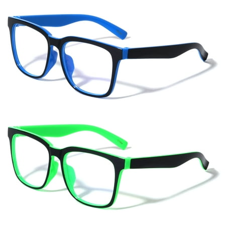 2 Pairs Kids Blue Light Blocking Glasses, Anti Eyestrain & UV Protection, Computer Gaming TV Phone Glasses for Boys Girls - Clear Lens Eye Glasses (Age 4-11)