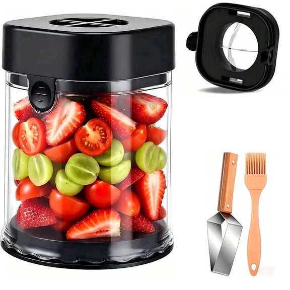 Fruit Slicer Cup – Multifunctional Strawberry & Grape Cutter, Stainless Steel Egg Slicer, Kitchen Gadget for Banana, Grape, Kiwi, Mushroom, Hard Boiled Eggs, Compact Handheld Speed Cutter
