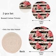 thumbnail image 3 of FREEAMG Cotton Beautiful Rose Flowers Stripes 2 Pcs Woven Pot Holder Trivets Set,Round Coasters Placemat for Cooking Baking Hot Dish Pan Pot Bowl Teapot(7/9 Inches), 3 of 5
