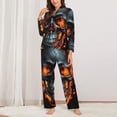 thumbnail image 2 of Balery Flame Metal Skull Conjunto de Pijama con Estampado para Mujer, Conjunto de Dos Piezas con Manga Larga, Ropa de Dormir Suave con Bolsillos, Pijamas Cómodos-Medium, 2 of 7