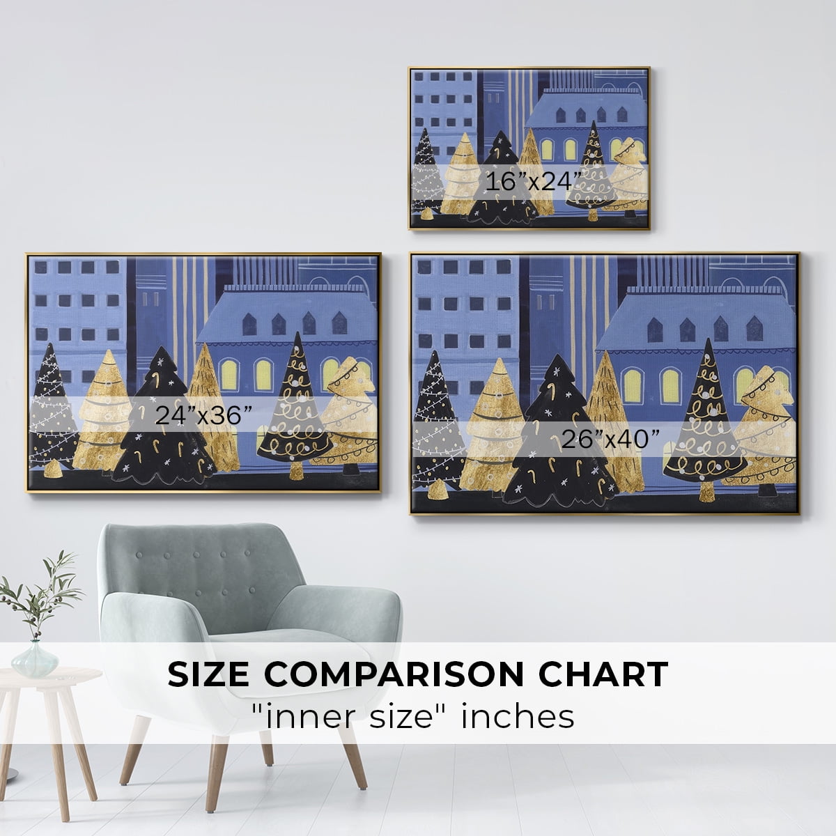 Holiday Night Collection A - Framed Gallery Wrapped Holiday Canvas - 25 x 37 - Gold Frame