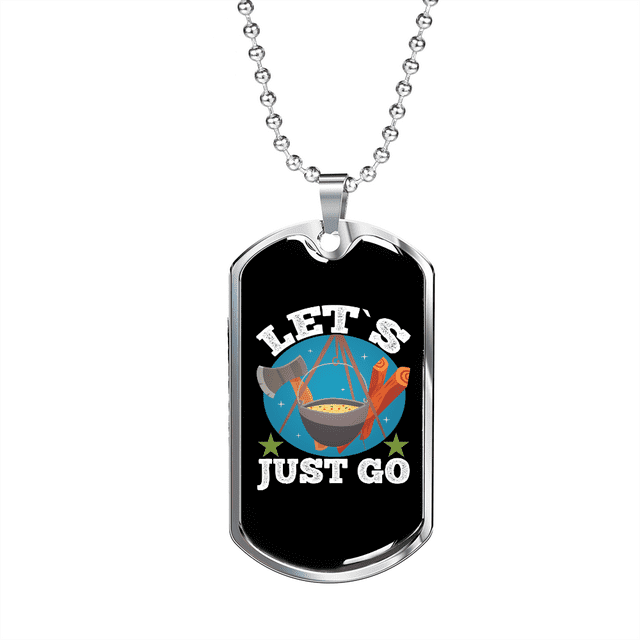 Camper Necklace Let's Just Go Necklace Stainless Steel or 18k Gold Dog Tag 24" Chain