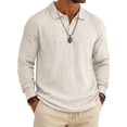thumbnail image 2 of Havenx Slub Cotton Linen Polo Shirts for Men Long Sleeve Button Down Polo Collared Shirts Refreshing Silky Soft Lightweight Summer Clothes,Beige L, 2 of 7