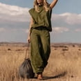 thumbnail image 5 of Cagogo Women Plus Size High Neck Sleeveless 2 Piece Set Casual Loose Fit Solid Summer Vacation Outfits Boho Print Pants Matching Lounge Sets Cruise Travel Clothes, Army Green 3XL, 5 of 5