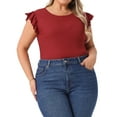 thumbnail image 2 of DARING DIVA Women's Plus Ruffle Sleeveless Slim Fit Stretchy Bodysuit 3X Red, 2 of 5