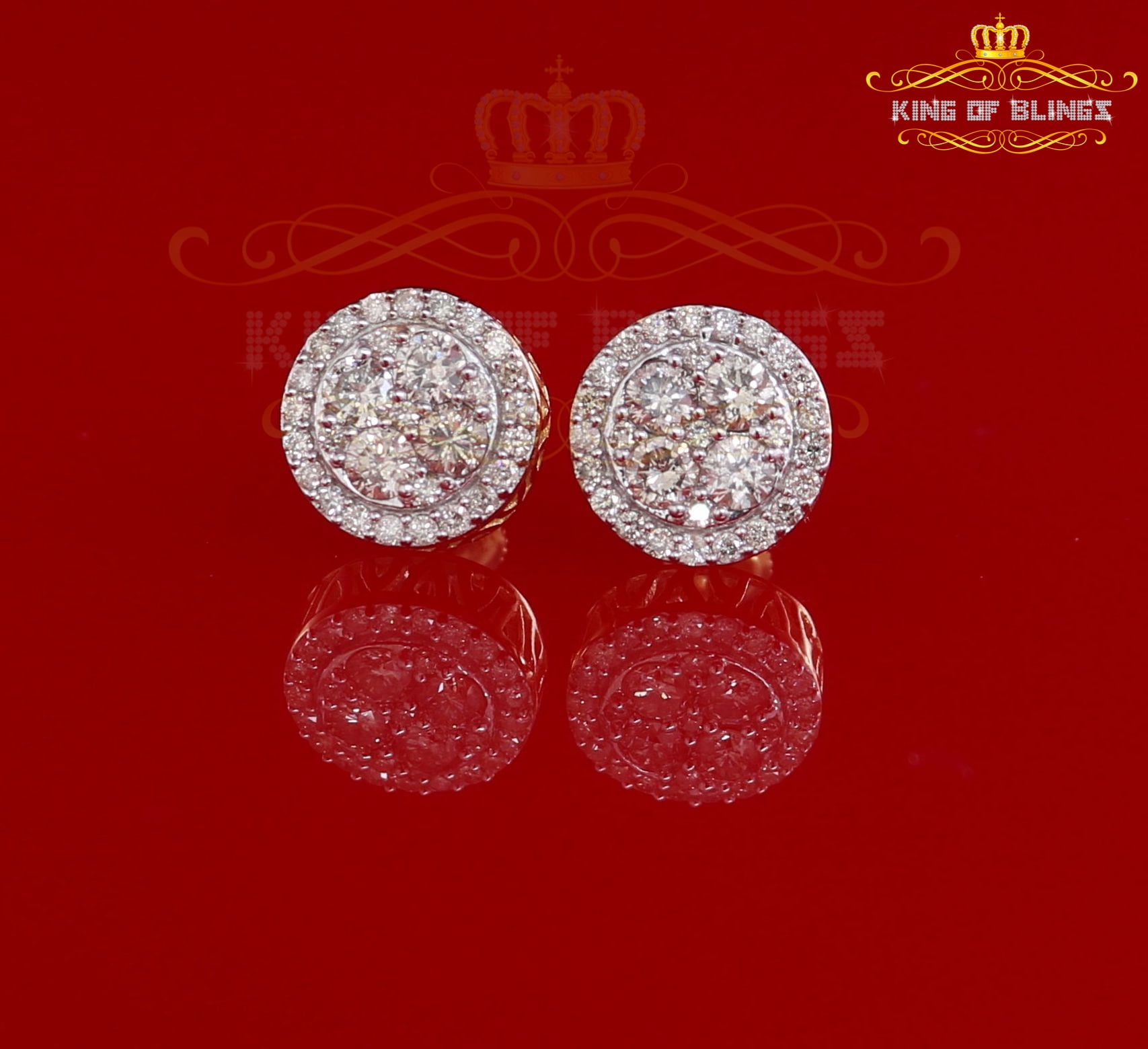 King of Bling's 10K Real Yellow Gold Real Diamond 1.25CT Men's/Women's Stud Round Earring