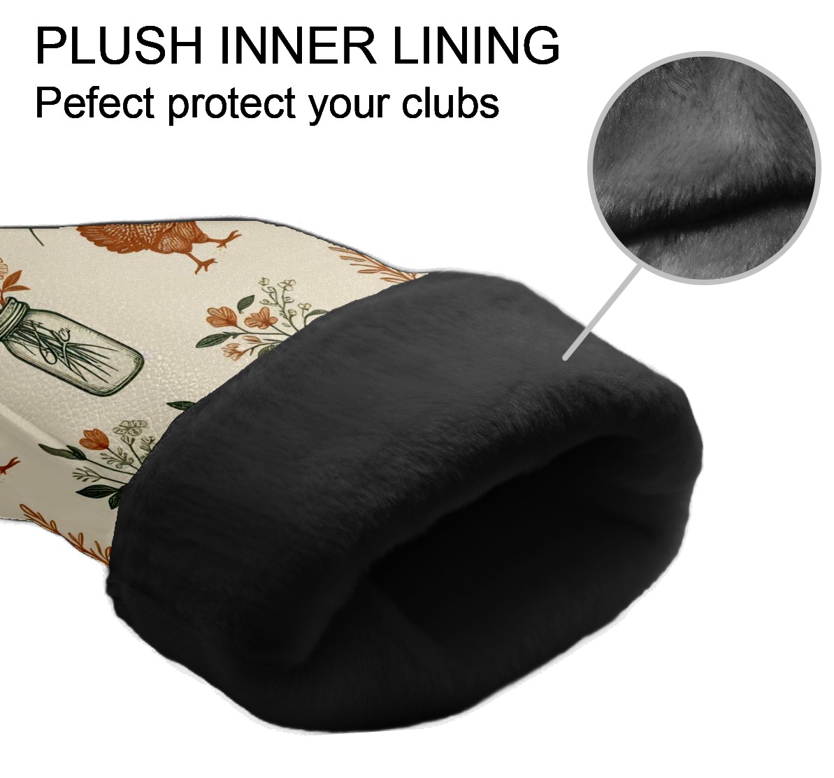 Golf Club Covers, Beige Vase Chicken Floral Premium PU Leather Driver Hybrid Putter Head Covers with Velvet Lining, Waterproof Golf Gifts for Men Women