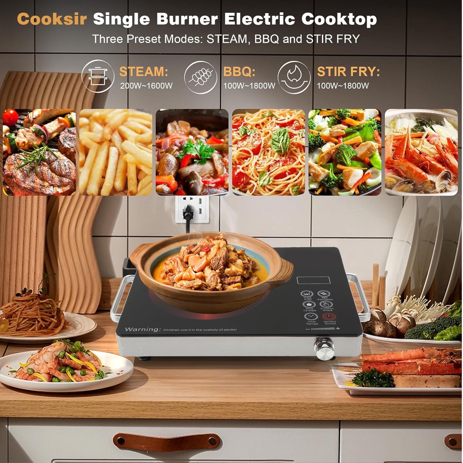 SAVALETOR Electric Cooktop Single Burner,3500W Portable Cooktop Countertop Waterproof,Multifunction Electric Induction Hot Plate Cooker with Touch Control Panel 4 Hours Timer(110V)
