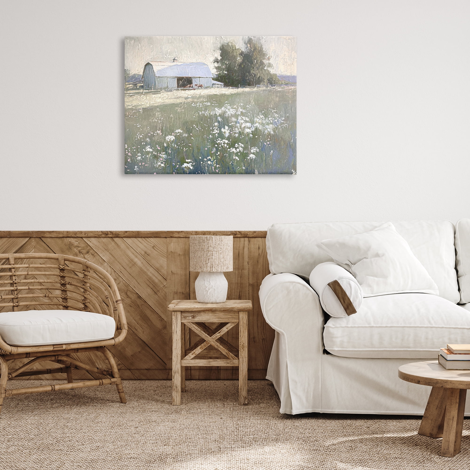 Stupell Industries Peaceful Farm Pasture Landscape Painting Gallery Wrapped Canvas Art Print Wall Art, 40 x 30