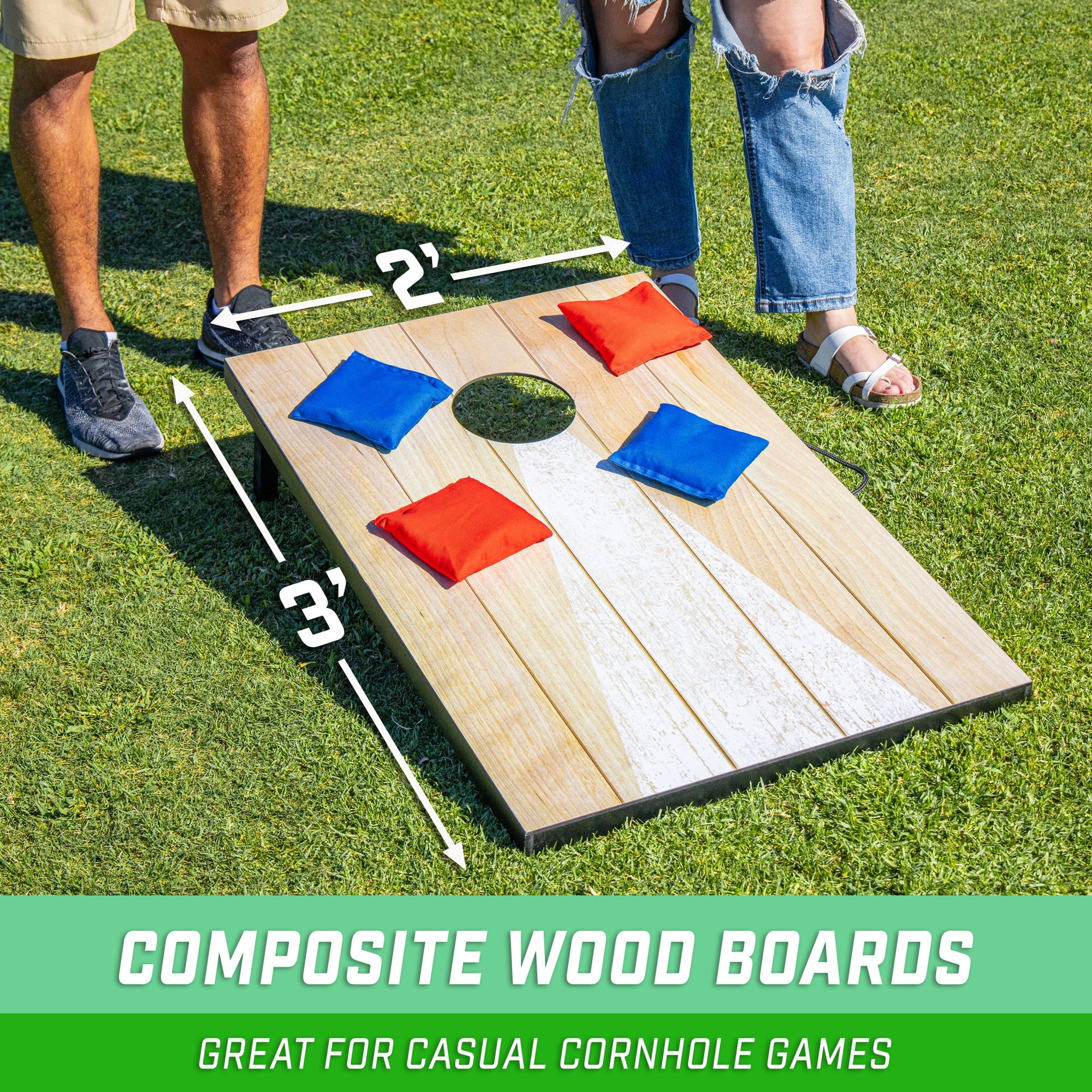 GoSports 3 x 2 ft Cornhole Board Set - Portable Outdoor Toss Game for Adults & Family - Includes Set of 8 Bean Bags with Built-in Storage - Bright Rustic