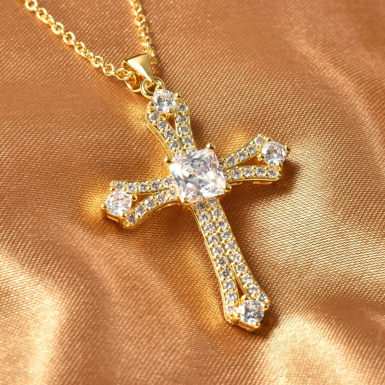 18K Real Gold Plated Diamond Cross Necklace