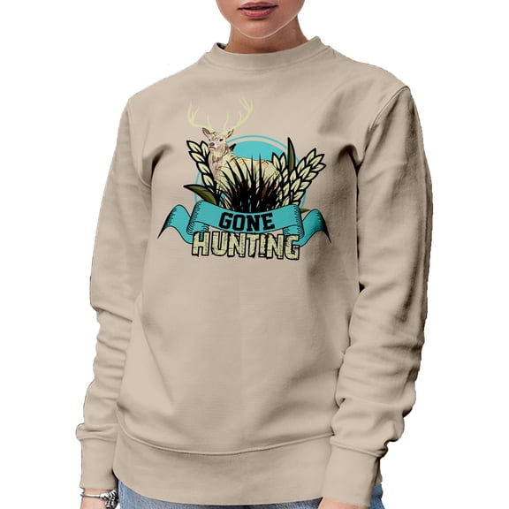 Gone Hunting, Buck or Deer Hunting Season, Hunter, Sand Crewneck Sweatshirt, Small