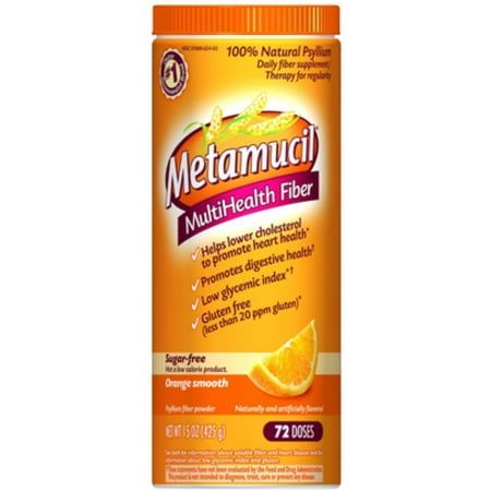 Metamucil MultiHealth Fiber Powder, Sugar Free, Orange Smooth 15 oz (Pack of 2)