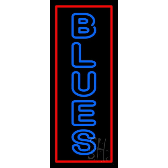 Vertical Blues LED Neon Sign 32" Tall x 13" Wide - inches Black Square Cut Acrylic Backing, with Dimmer - Premium built indoor Sign for Studio, Club, Home décor, Event, Workshop, Storefront.