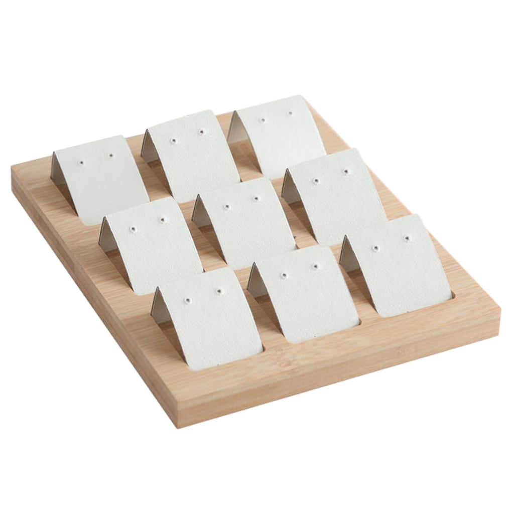 Wood Earring Card Holder w/ Tray for Jewelry Accessory Display 8 Pair White 
