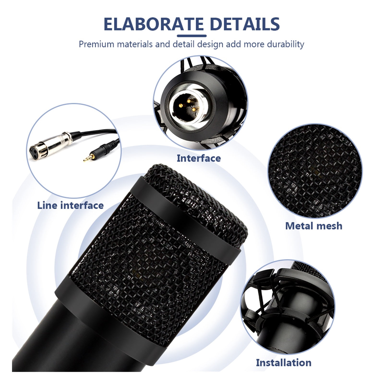 Condenser Microphone With Suspension Scissor Arm Cardioid Microphone With V8 Sound Card For Recording Singing