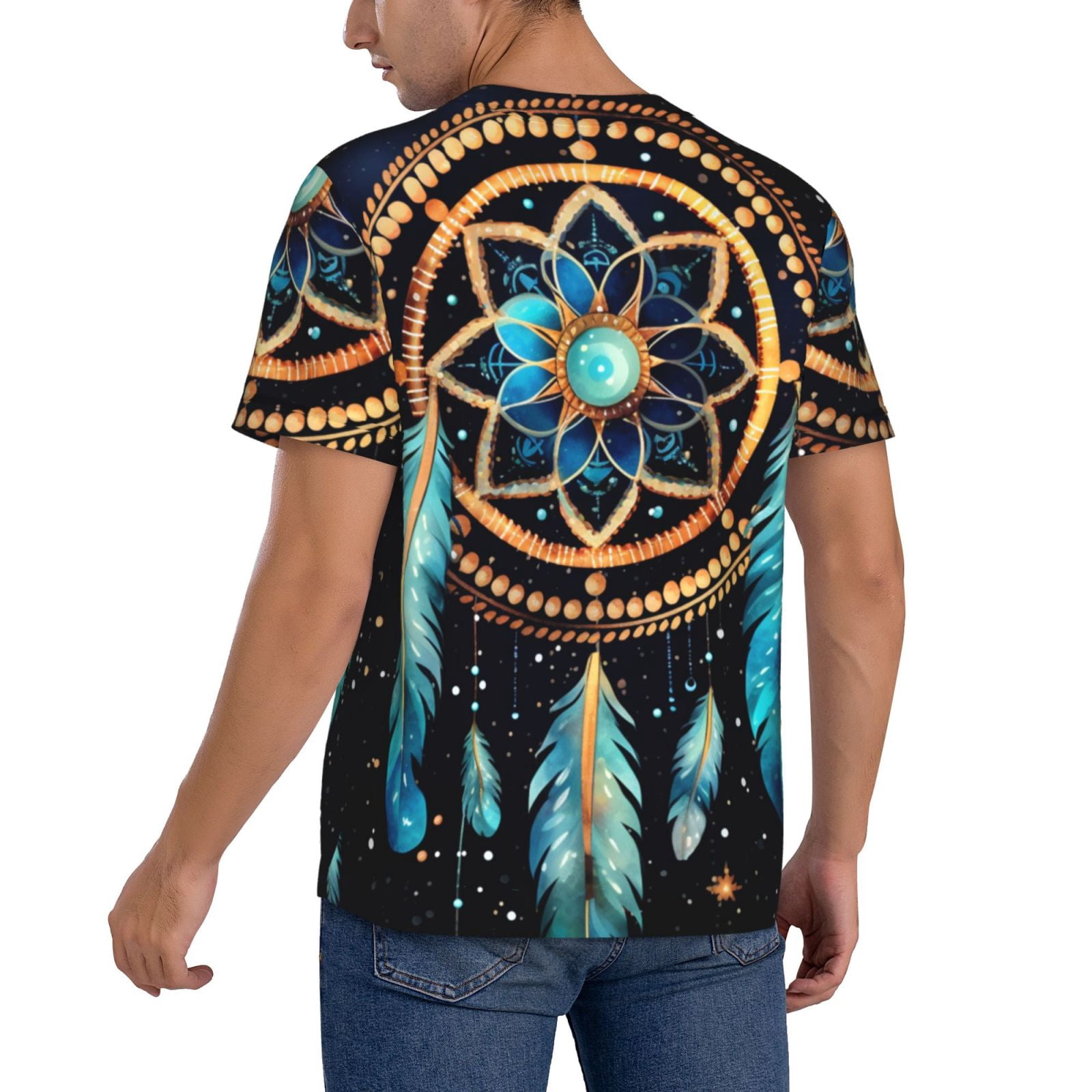 Mens Graphic Baseball T Shirt Short Sleeve Summer Casual Tee Top Jersey, Dream Native American Indian Tribal Starry