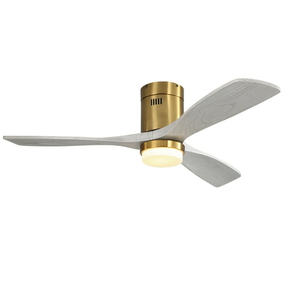 Sofucor 52" Brushed Gold Low Profile Indoor Ceiling Fan with LED Light and Remote