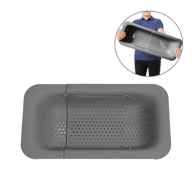 Oubit Retractable Sink Drain Basket Plastic Sink Drying Rack Extendable Colander Over Sink Vegetable Fruits Strainer