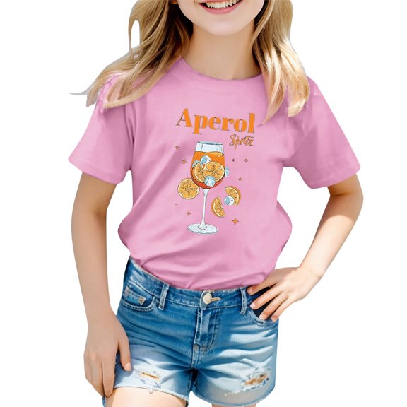 Toddler Girls Print Loose Casual Short Sleeve Top For Kids Summer T-Shirts Pink,1-2T Girls Shirts And Tops