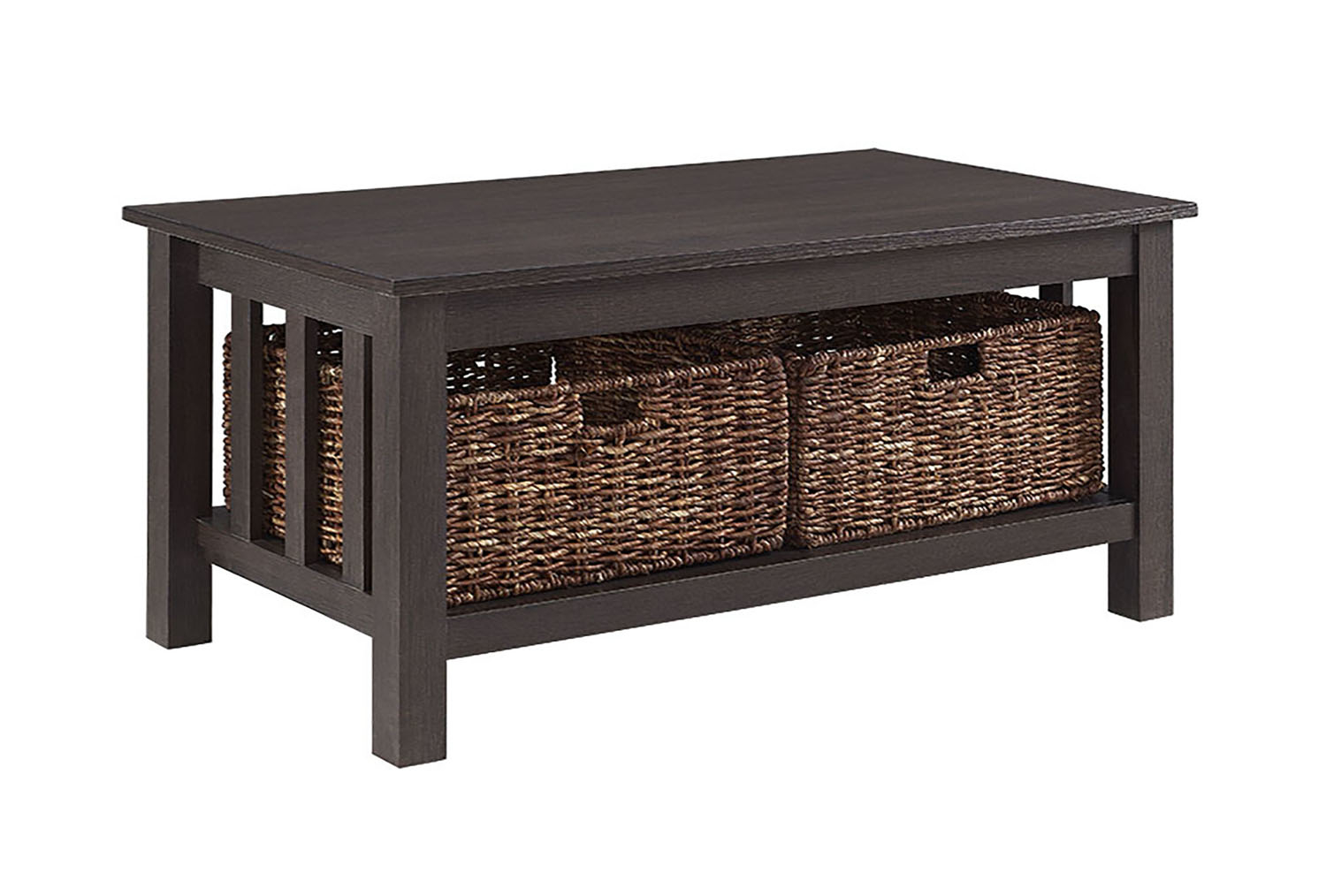 WE Furniture 40" Wood Storage Coffee Table with Totes Espresso