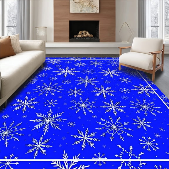 ODIKA 4'x6' Machine Washable Non-Slip Area Rug, North Pole Magical Wonderland Frosty Crystal Decorative High Traffic Rug, Blue, 629821