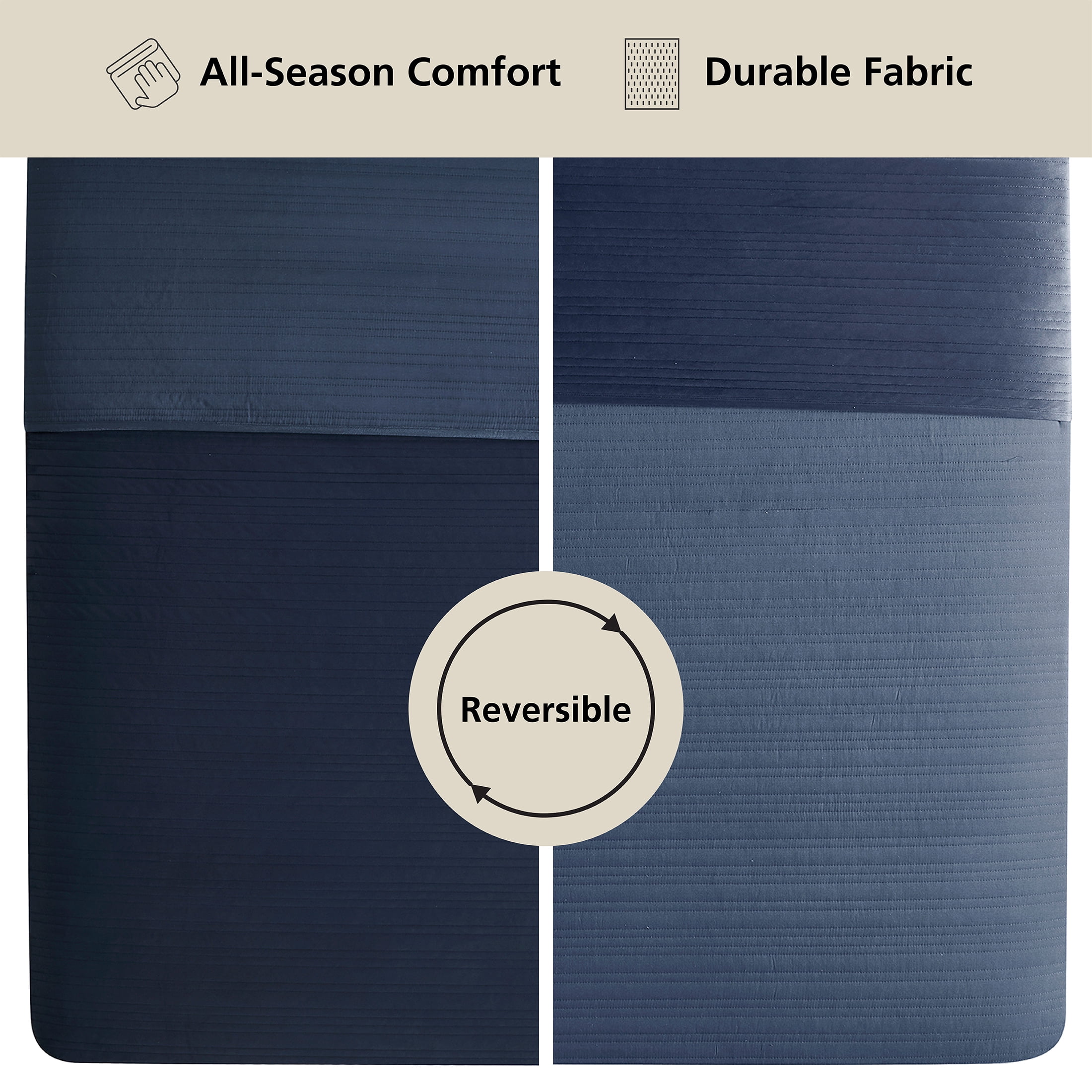 Mainstays Quilts Dark Blue Solid Print 100% Polyester Quilted Quilts, King-Hypoallergenic