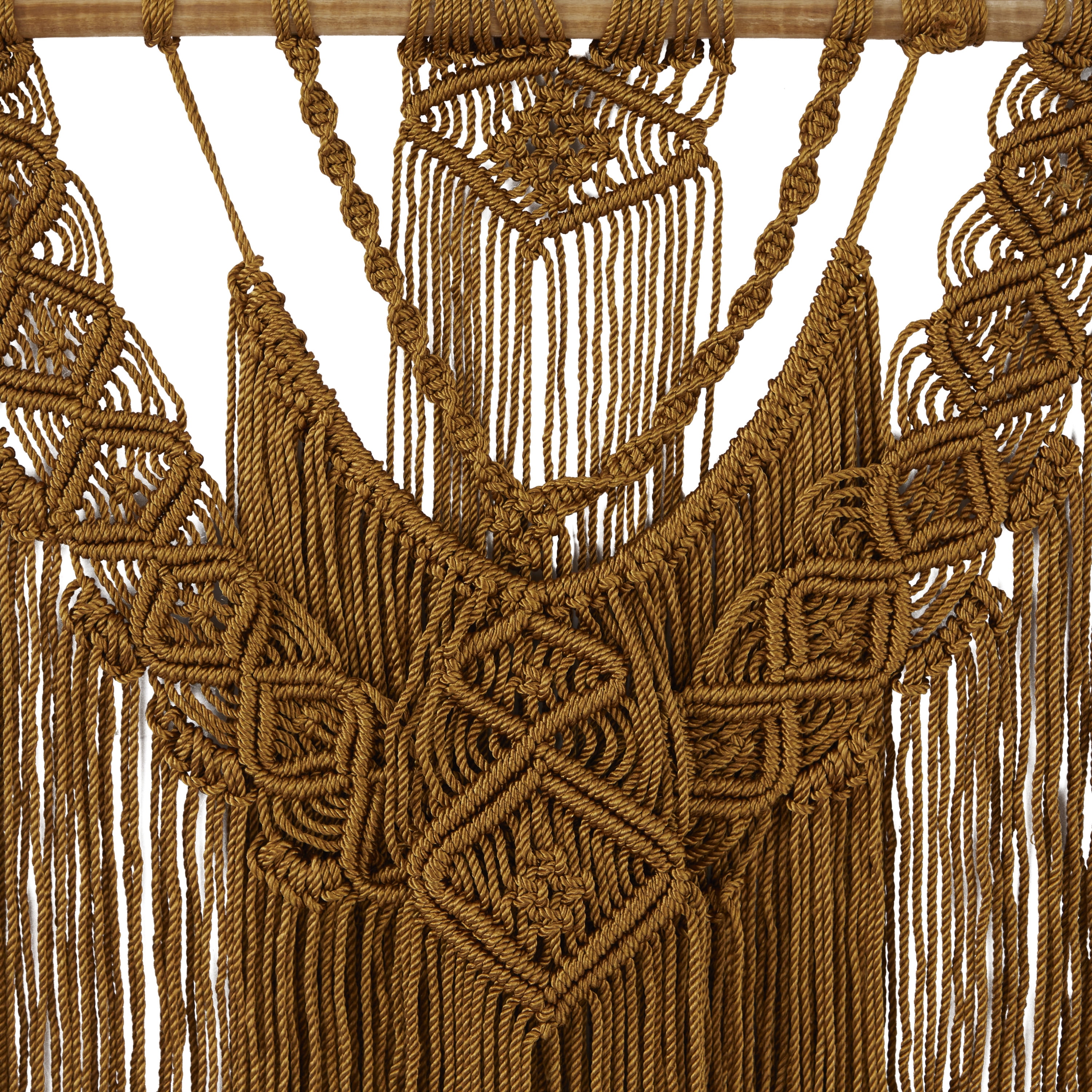 DecMode Brown Fabric Handmade Intricately Weaved Macrame Wall Decor with Beaded Fringe Tassels