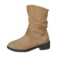 thumbnail image 2 of HAOTAGS Boots for Women, Casual Thick Heel Fall Belt Buckle Mid Calf Boots Khaki 7.5, 2 of 9