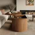 thumbnail image 4 of Epecoya47-Inch Lift Top Wood Coffee Table with Hidden Storage Compartment and Open Shelf for Living Room, Fluted Oval Center Tea Table with Wooden Lift-Top for Apartment, Small Space, Light Brown Oak, 4 of 7