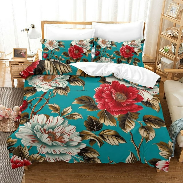 Floral Bedding Cover Set Teen Adult Colorful Quilt Cover Pillowcase Home Bedclothes,Queen (90"x90")