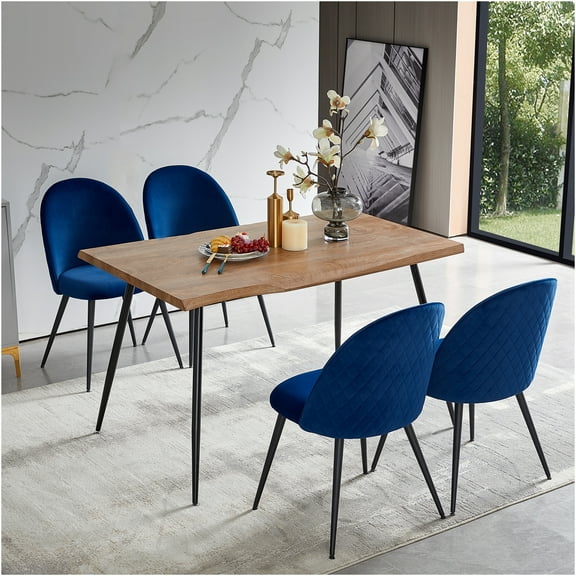 JERFIT Modern Navy Blue Velvet Dining Chairs Set of 4, Upholstered Side Chairs with Black Metal Legs for Kitchen Dining Room
