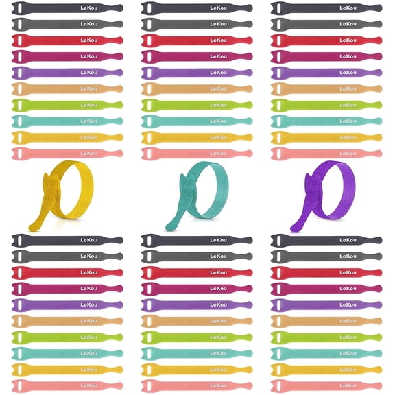 Lekou 60 Pack Nylon Cable Straps, 6 inch Reusable Zip Ties for Home Office Summer Outdoor Organizing