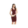thumbnail image 5 of Robe Sexy Sans Manches à Col en V Croisé devant pour Femmes, Pull-Over Élastique Slim, Rouge, 5 of 5