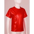 thumbnail image 2 of Manyakai Kids Girls Boys Shiny Metallic T-Shirt Short Sleeves Hip Hop Jazz Dance Performance Tees Red 110, 2 of 7