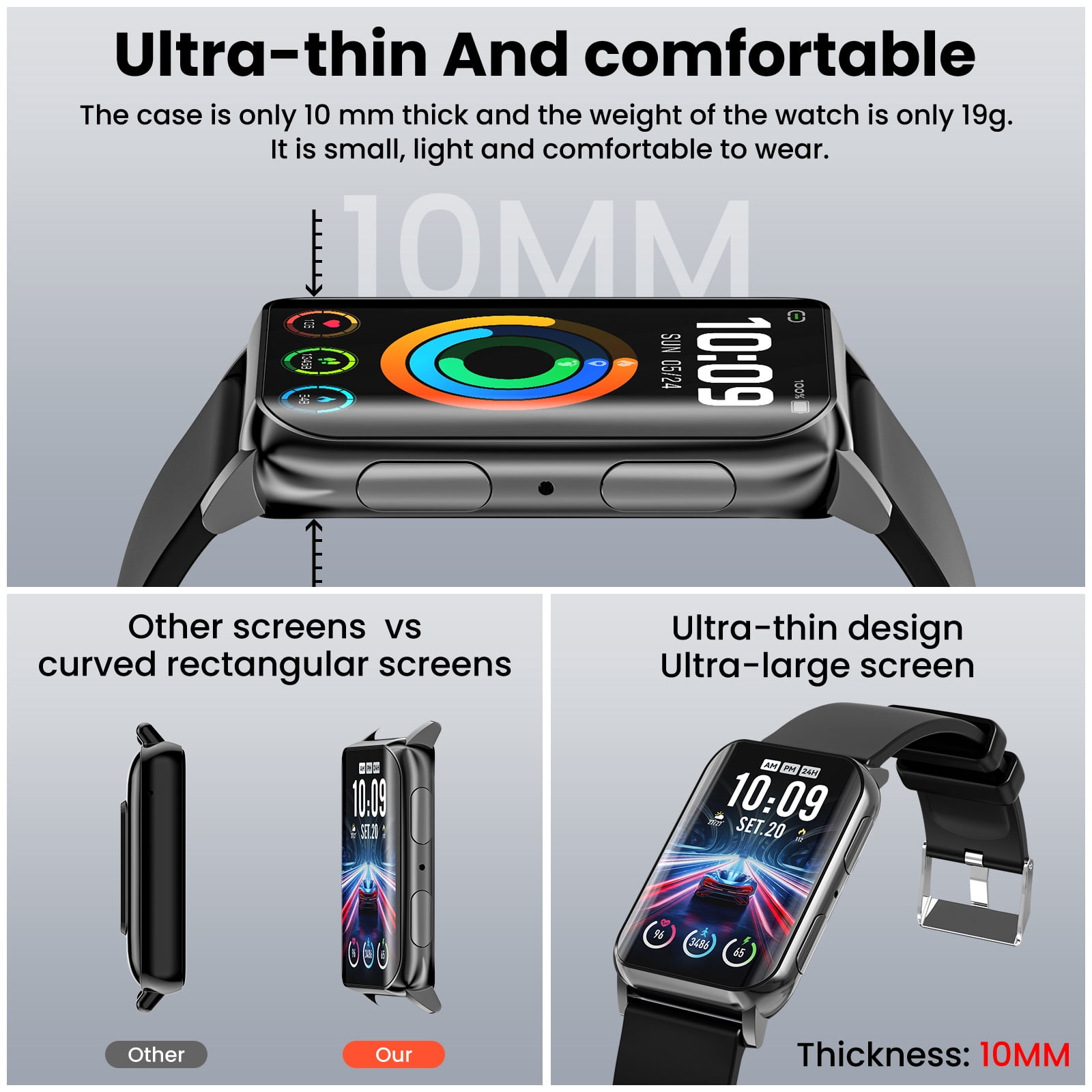 Fitness Tracker, 1.57" Smart Watch for Women Men, 10mm Ultra-Thin Fitness Watch with 2 Interchangeable Bands/Answer/Make Calls/120 Sports Modes/IP68 Waterproof, fits for Android iPhone Devices, Black